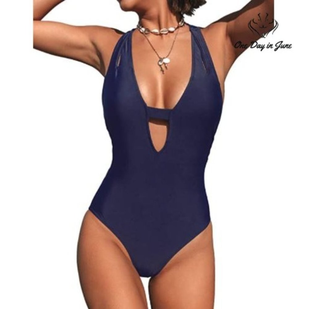 Cupshe MEDIUM DARK BLUE Cross Back One Piece Swimsuit